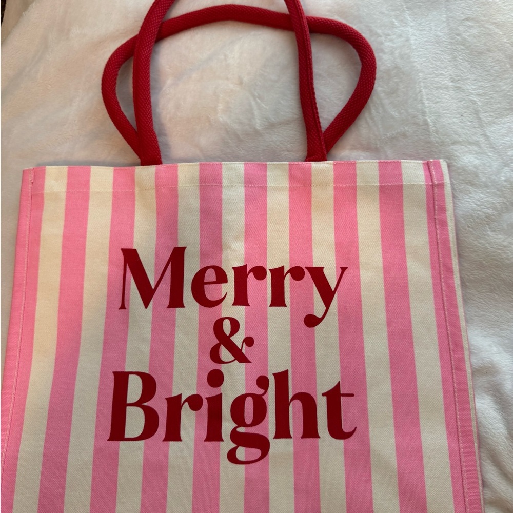 Pink and White Striped Tote Bag
